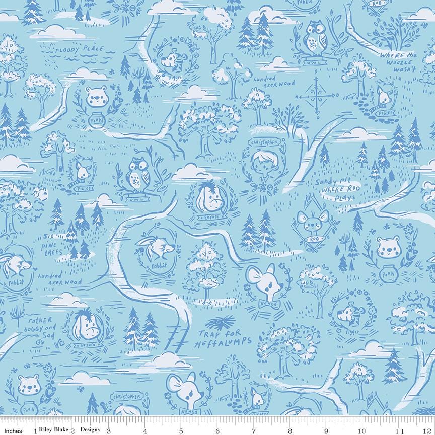 Quilting Cotton 100 Aker Woods Winnie the Pooh Map Sky Riley Blake Designs