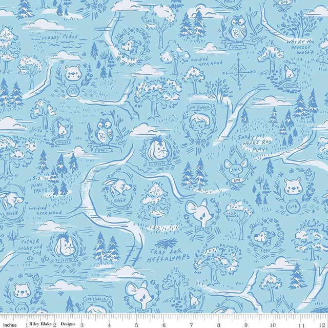 Quilting Cotton 100 Aker Woods Winnie the Pooh Map Sky Riley Blake Designs