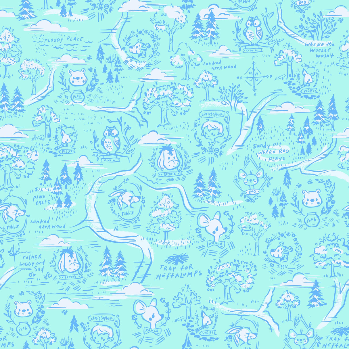 Quilting Cotton 100 Aker Woods Winnie the Pooh Map Sky Riley Blake Designs