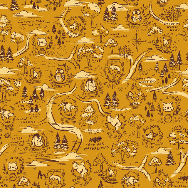 Quilting Cotton 100 Aker Woods Winnie the Pooh Map Gold Riley Blake Designs