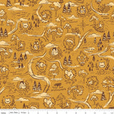 Quilting Cotton 100 Aker Woods Winnie the Pooh Map Gold Riley Blake Designs