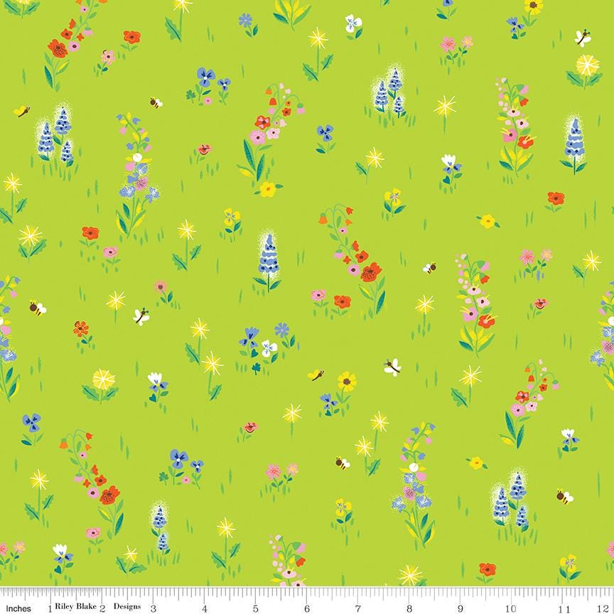 Quilting Cotton 100 Aker Woods Picnic Meadow Lime Riley Blake Designs