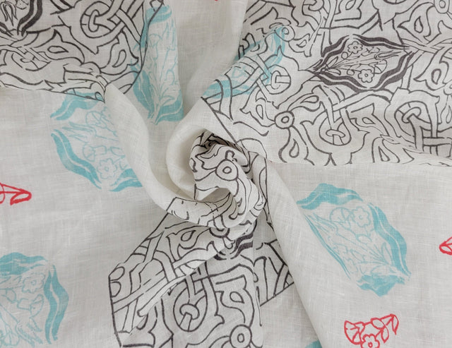 Linen Abstract Print Blue Gray