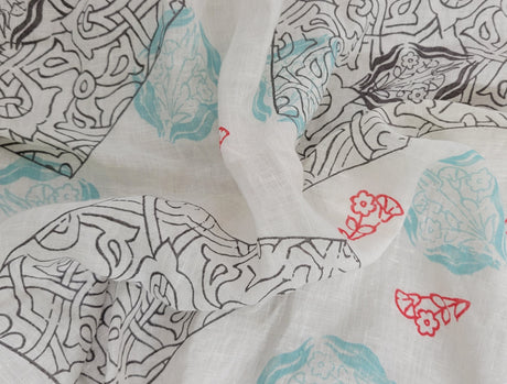 Linen Abstract Print Blue Gray
