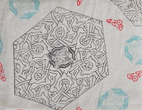 Linen Abstract Print Blue Gray