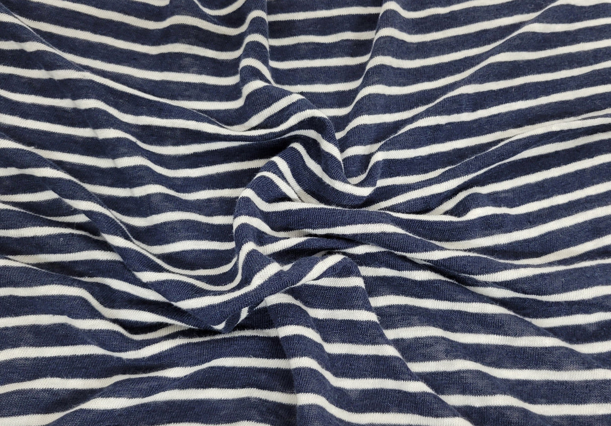 Linen Jersey Navy White Stripe