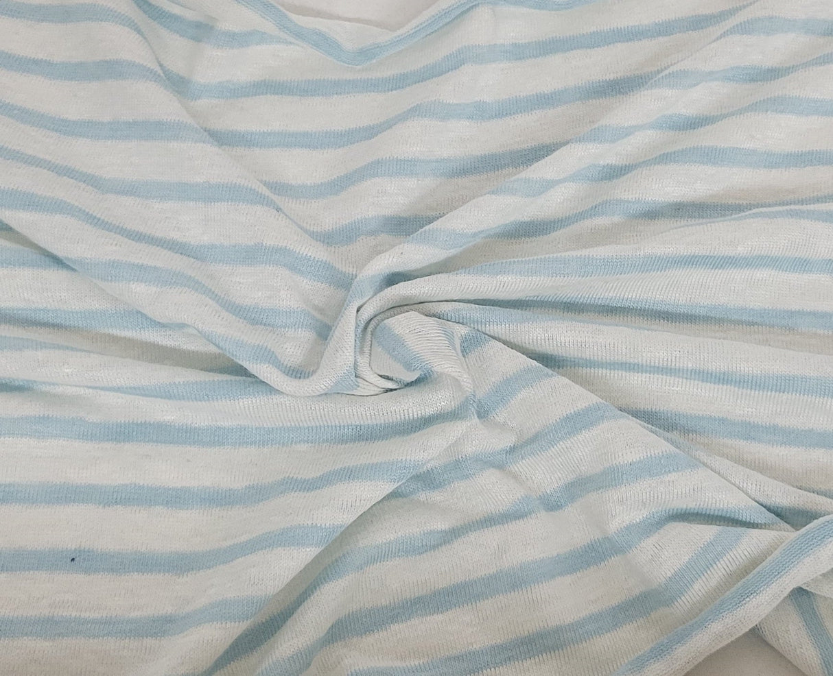 Linen Jersey White Light Blue Stripe