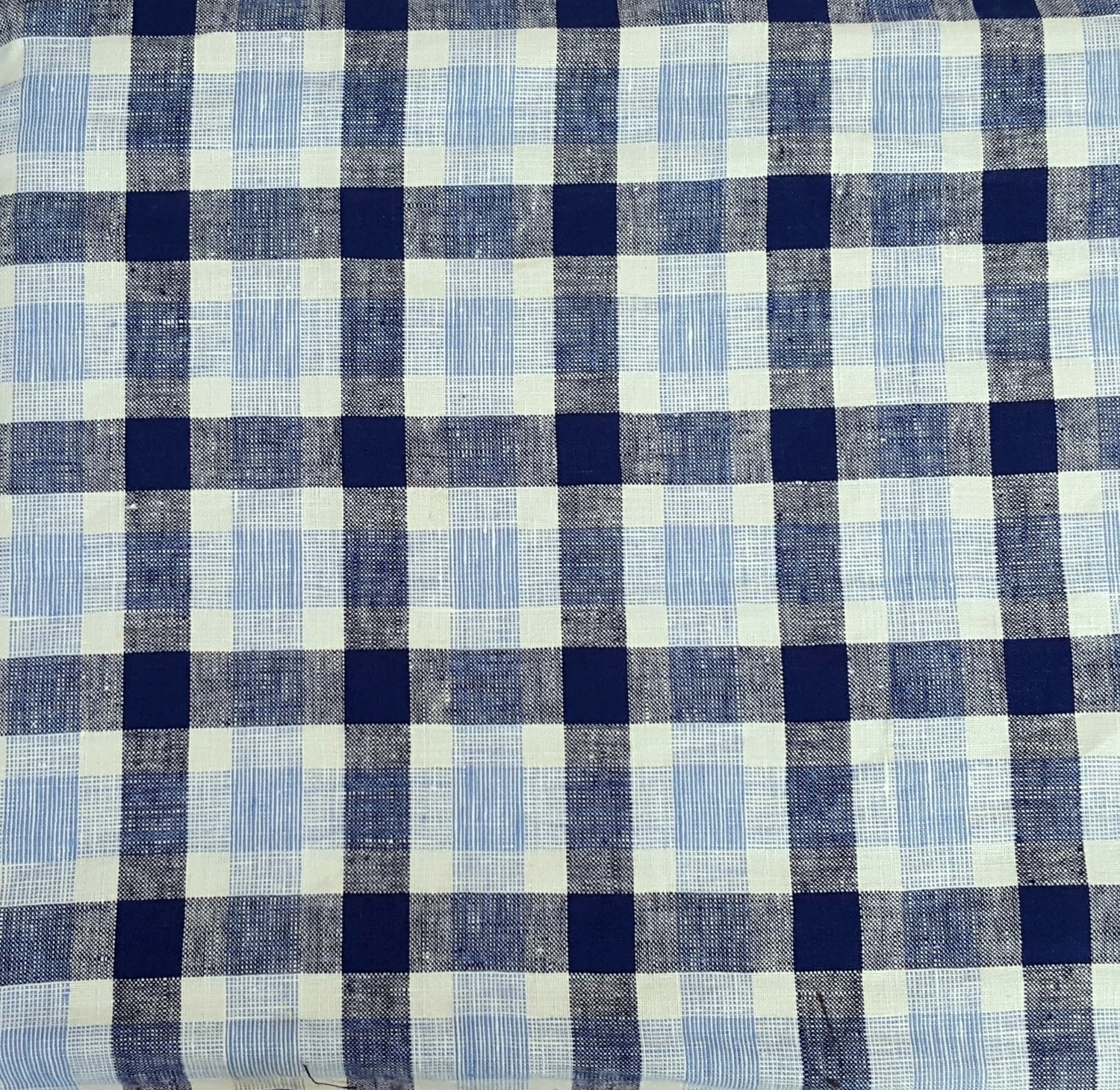 Linen Gingham Blue White Fabric