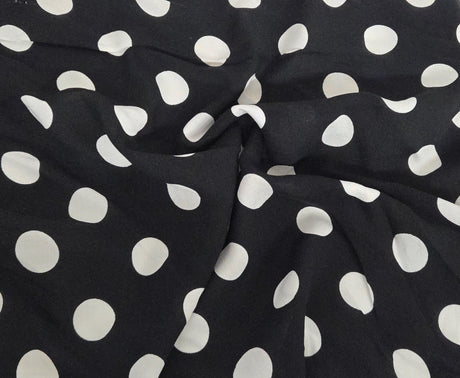 Rayon Challis White Polka Dot Black