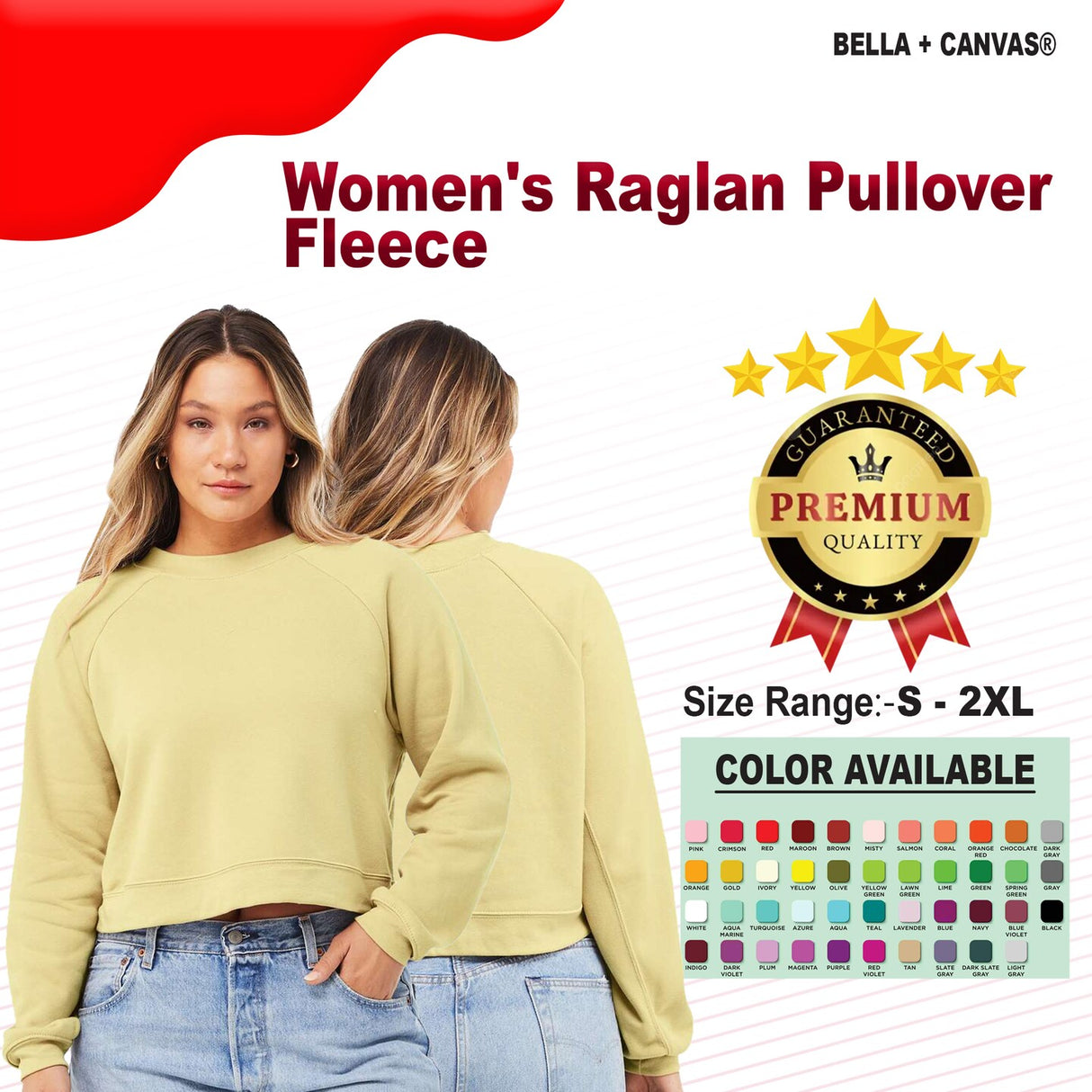 BELLA + CANVAS® Women's Raglan Long Sleeve Pullover Fleece