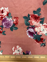 1 Yard Terra Cotta Crepe Scuba Double Knit Fabric With Multi Floral Print For Apparel And Activewear 58 Inches Width