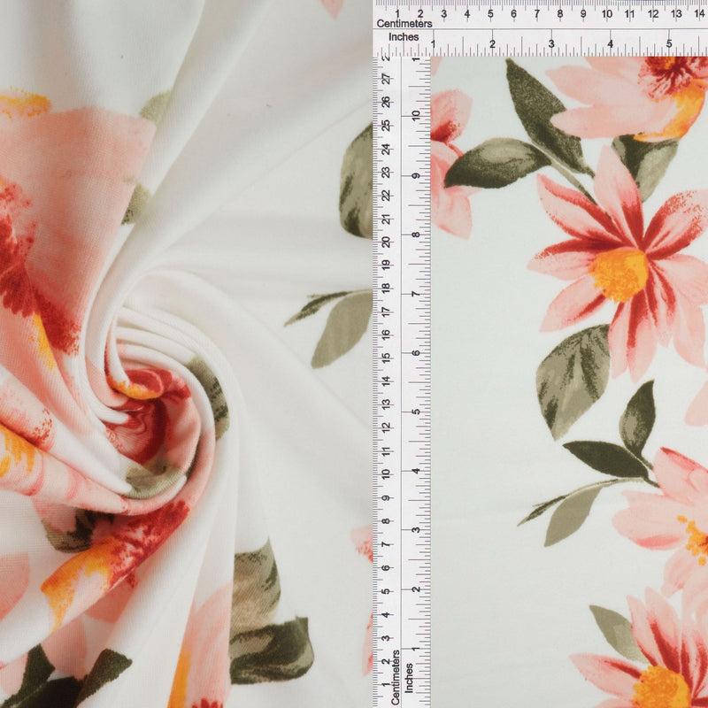 Floral Print Stretch Knit Fabric Ivory Coral