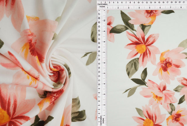 Floral Print Stretch Knit Fabric Ivory Coral