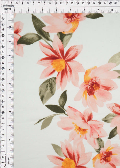 Floral Print Stretch Knit Fabric Ivory Coral