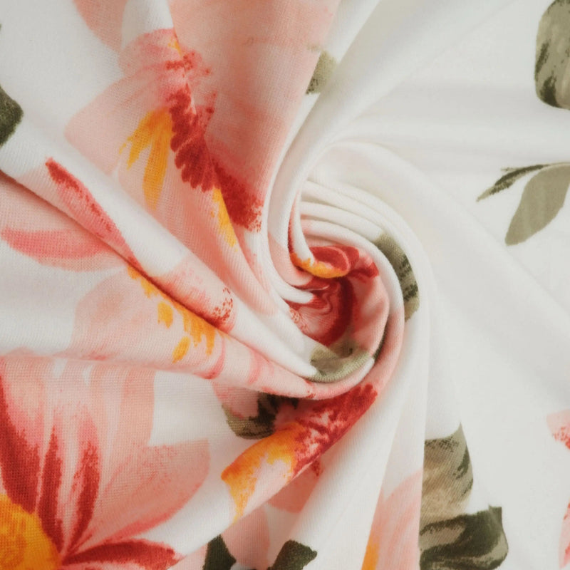 1 Yard DTY Brushed Floral Print Knit Fabric, 58/60'' Wide Polyester Spandex Blend