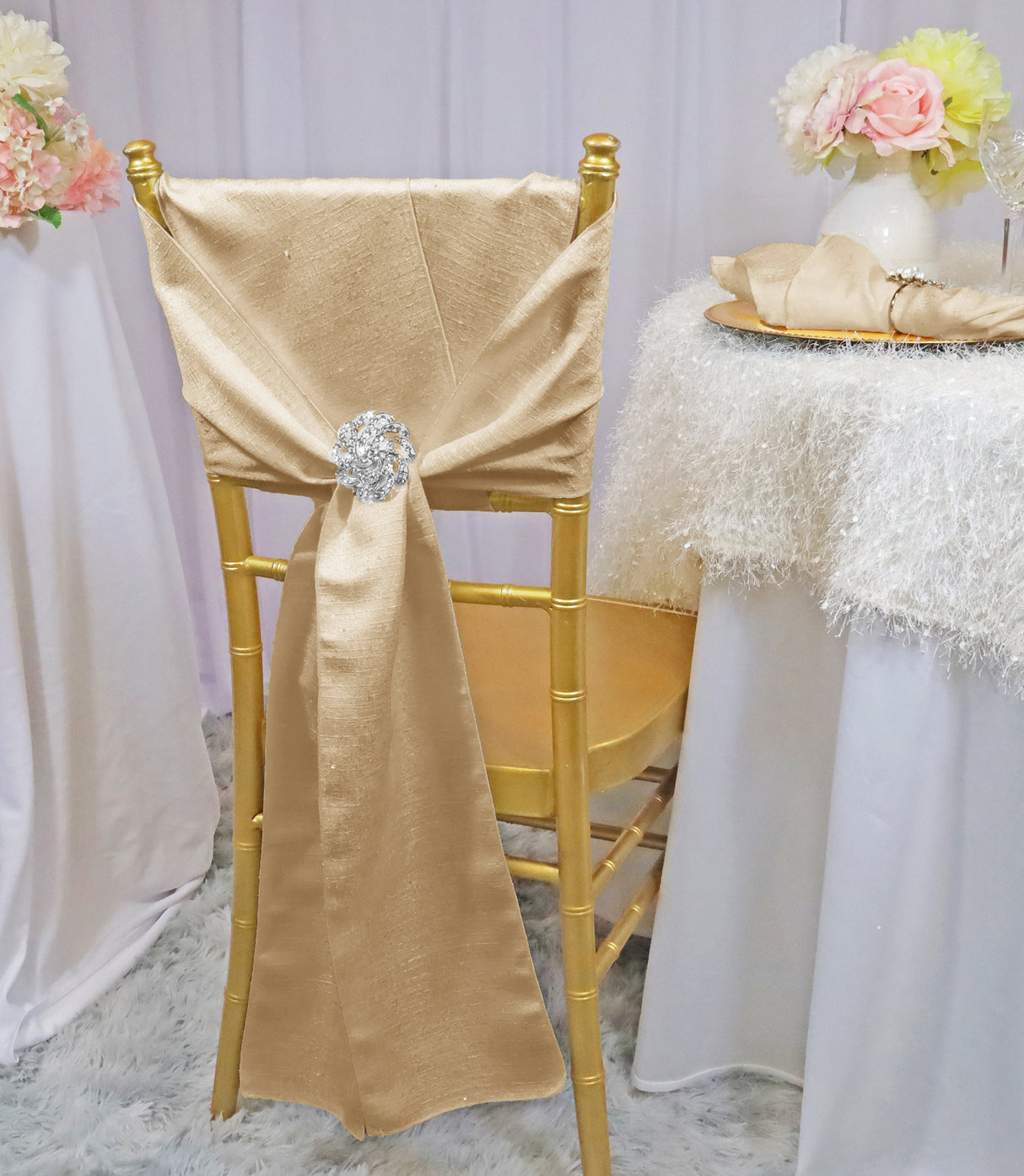 Sequin Chair Sash Sample Champagne