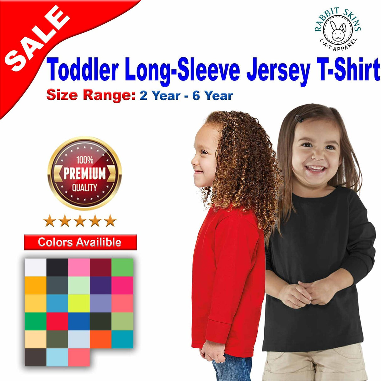 RADYAN® Toddler Crew Neck Long-Sleeve Fine Jersey T-Shirt - 3302