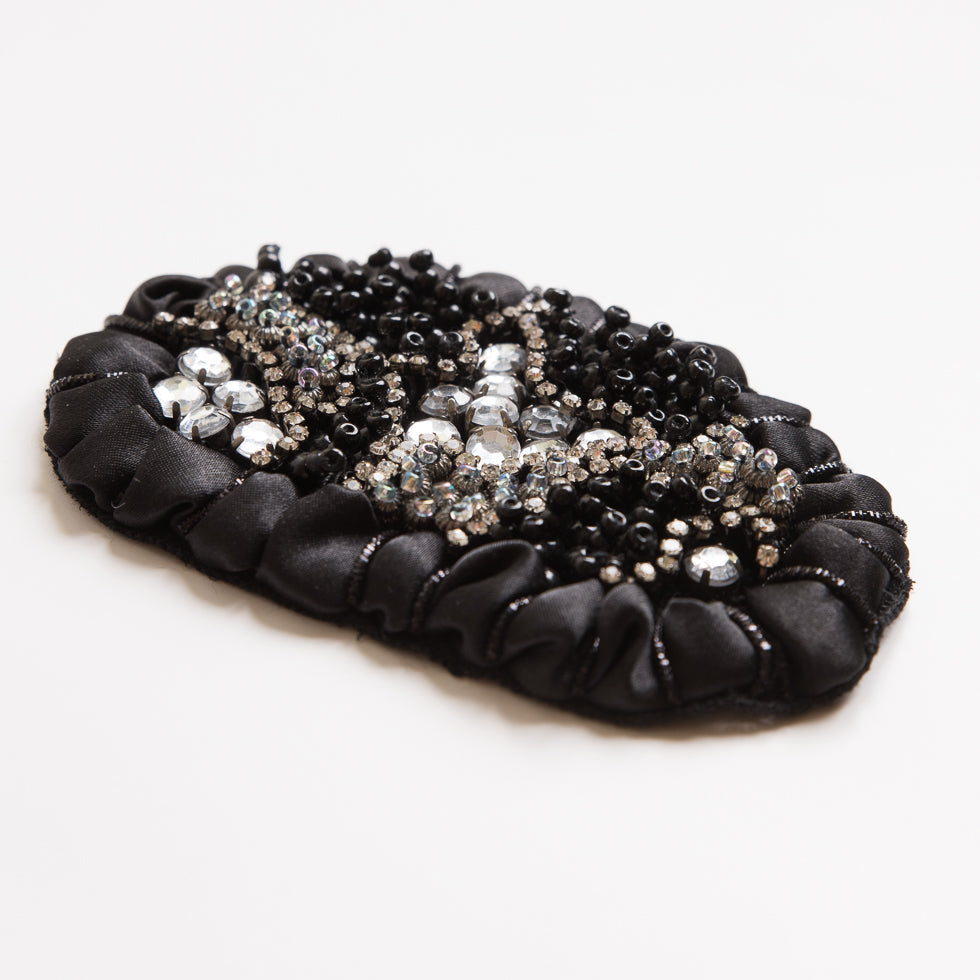 Black and Clear Beaded Rhinestone Applique - 4.25"