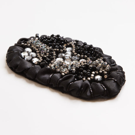 Black and Clear Beaded Rhinestone Applique - 4.25"