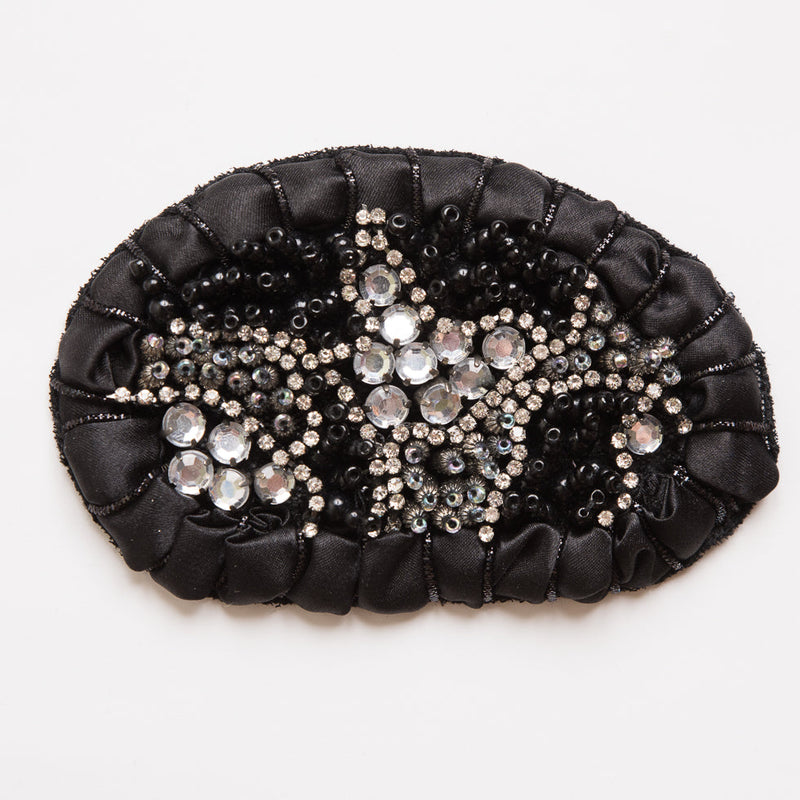 Black and Clear Beaded Rhinestone Applique - 4.25"