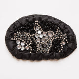 Black and Clear Beaded Rhinestone Applique - 4.25"