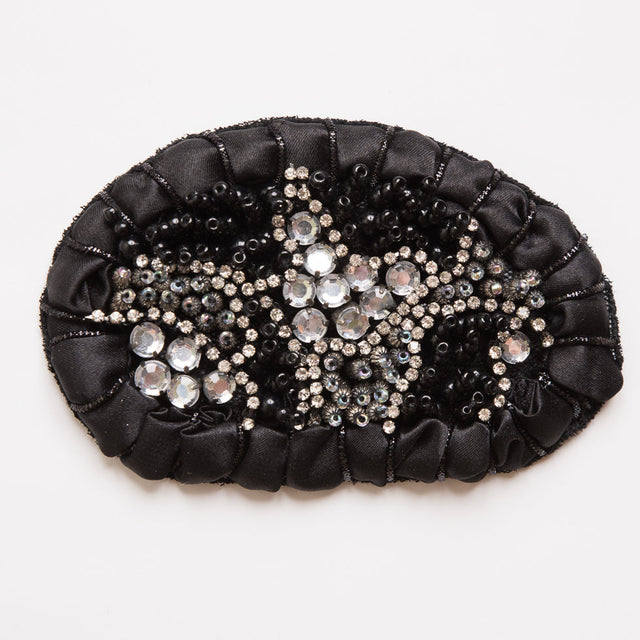Black and Clear Beaded Rhinestone Applique - 4.25"