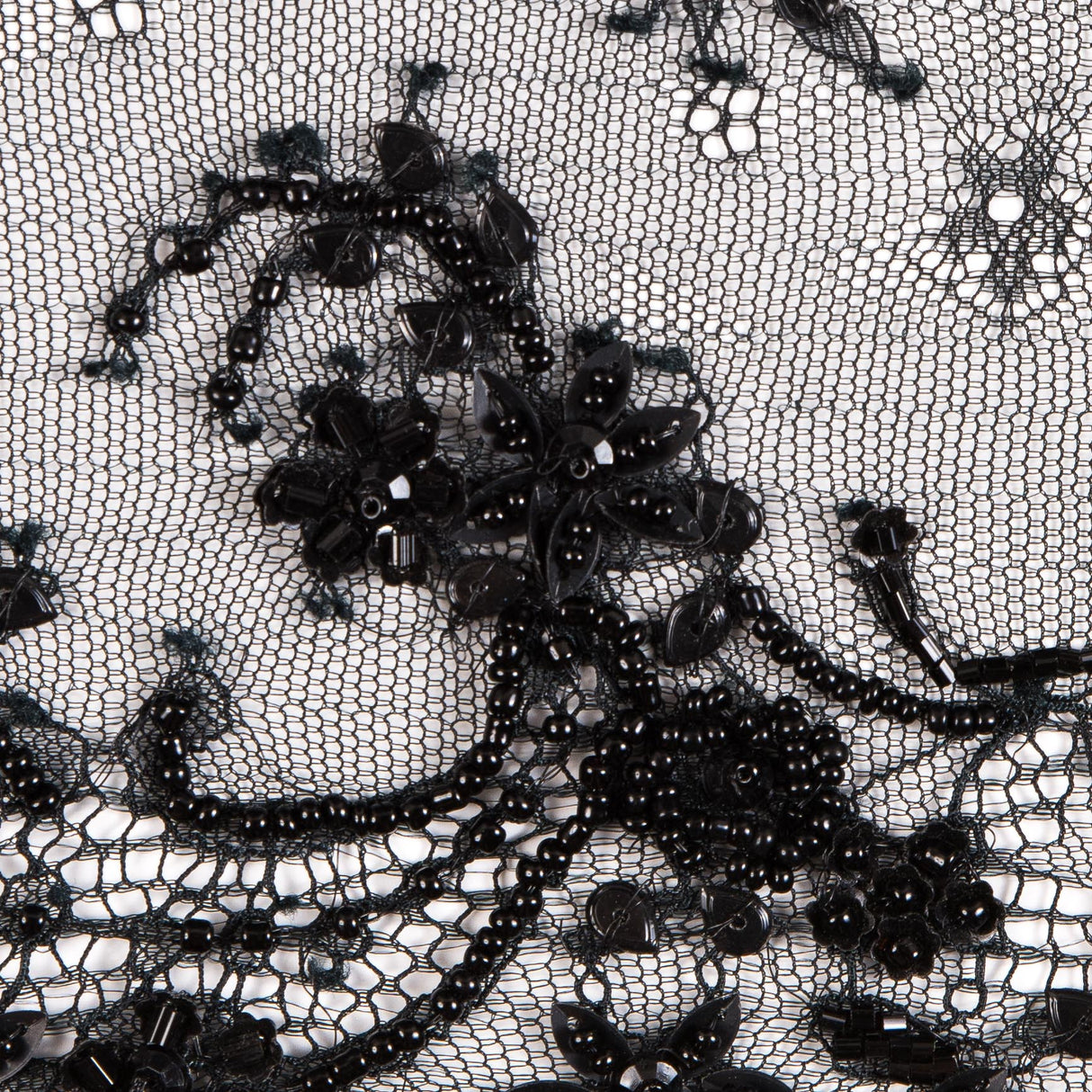 Black Beaded and Sequined Lace Trim - 6.5"