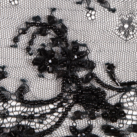 Black Beaded and Sequined Lace Trim - 6.5"