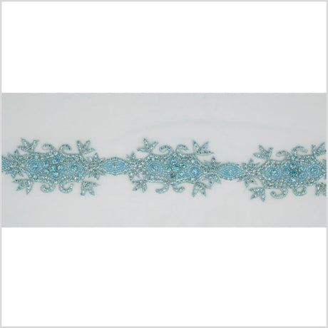 2.5" Turquoise Fancy Beaded Rhinestone Trim
