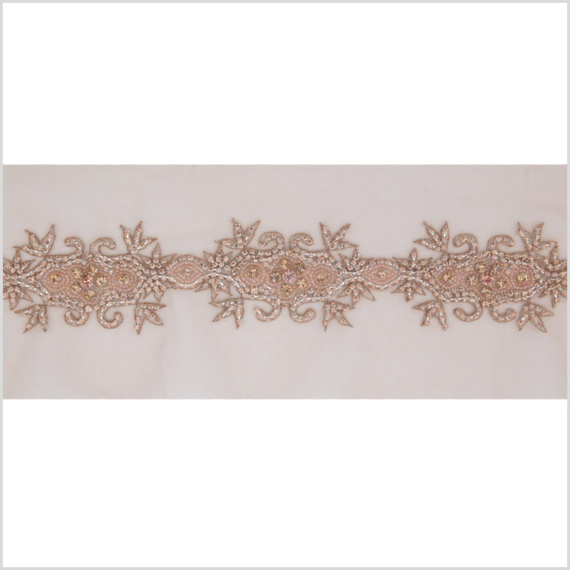 2.5" Peach Fancy Beaded Rhinestone Trim