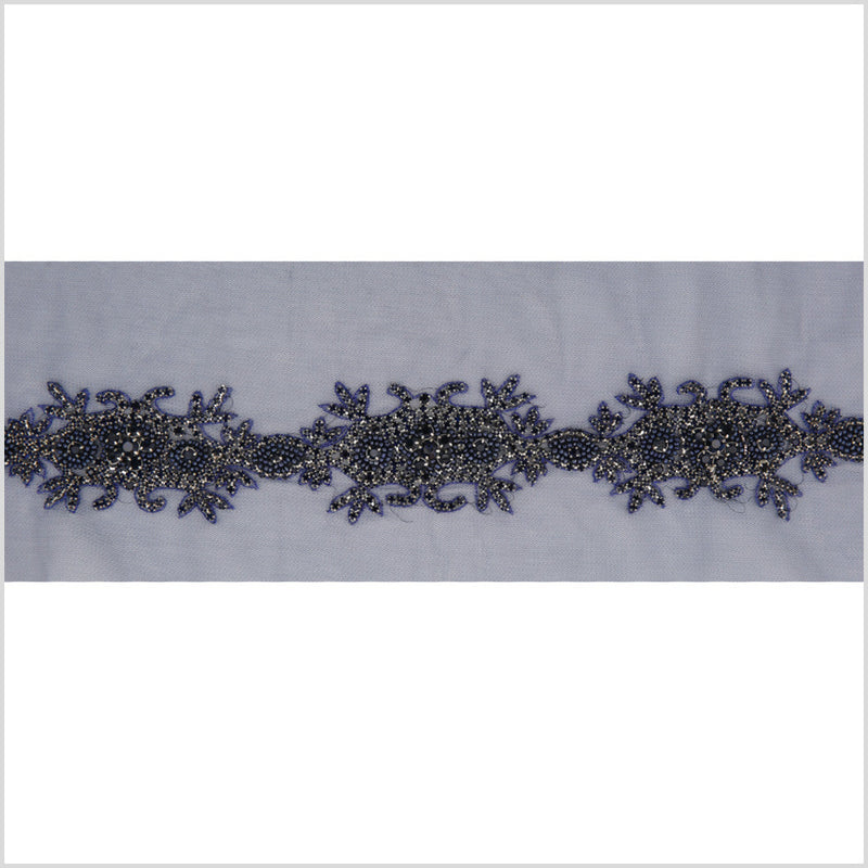 2.5" Dark Blue Fancy Beaded Rhinestone Trim