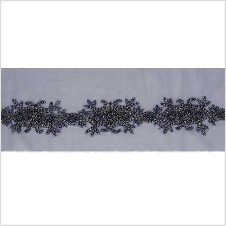 2.5" Dark Blue Fancy Beaded Rhinestone Trim