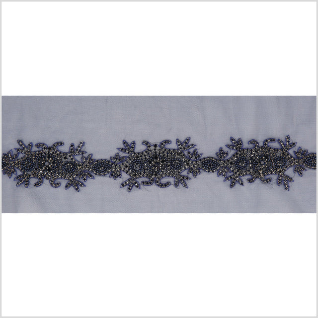 2.5" Dark Blue Fancy Beaded Rhinestone Trim