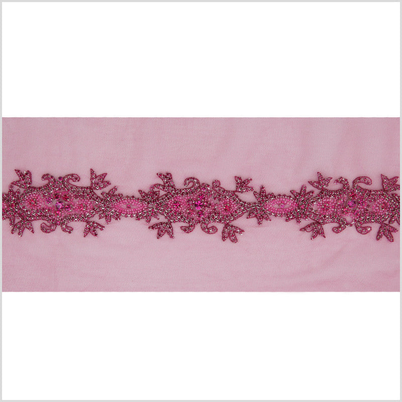2.5" Hot Pink Fancy Beaded Rhinestone Trim