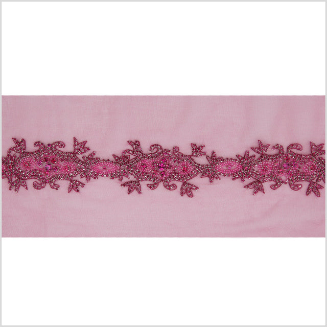 2.5" Hot Pink Fancy Beaded Rhinestone Trim