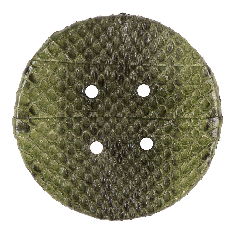 Garden Green Snakeskin Covered 4-Hole Button - 96L/61mm