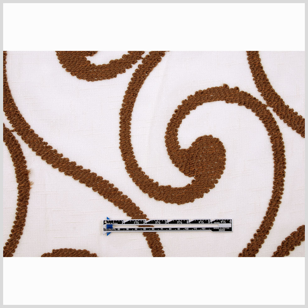 Ivory & Brown Embroidery Retro-Chic Sheer Poly