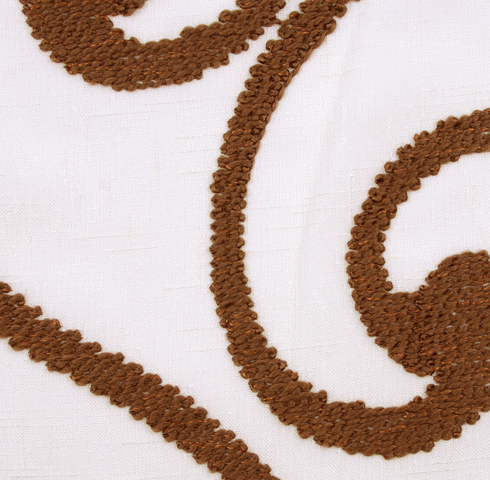 Ivory & Brown Embroidery Retro-Chic Sheer Poly