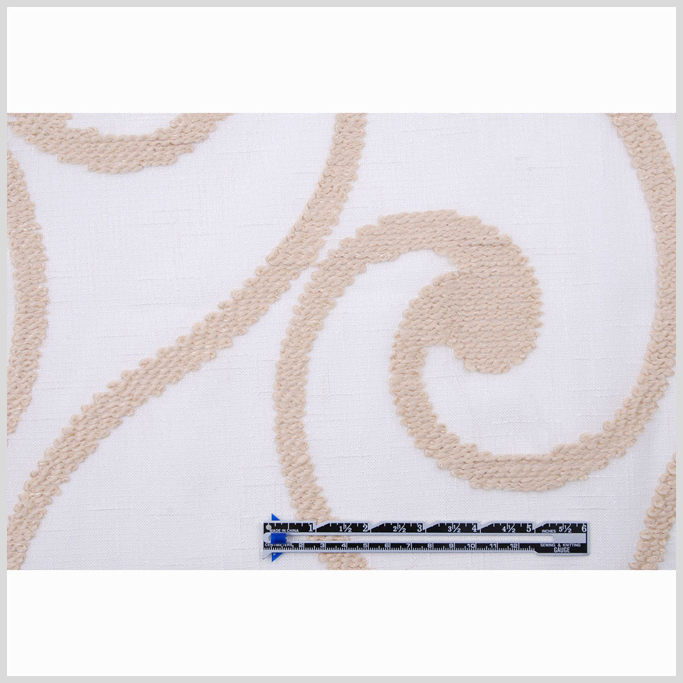 Ivory & Beige Embroidery Retro-Chic Sheer Poly