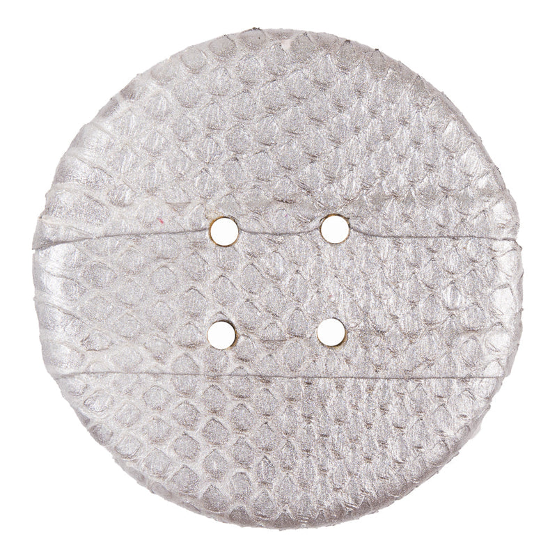 Silver Metallic Snakeskin Covered 4-Hole Button - 96L/61mm