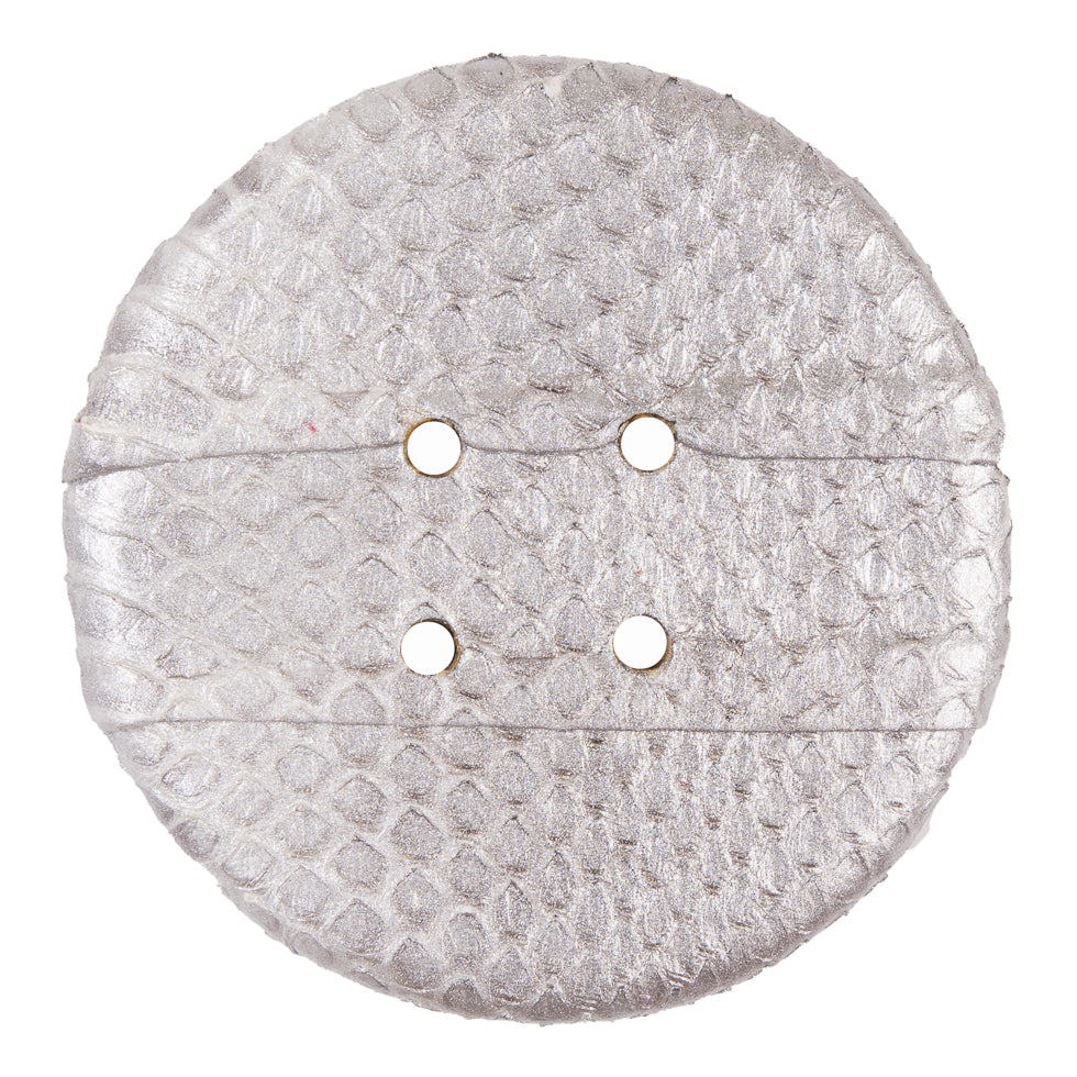 Silver Metallic Snakeskin Covered 4-Hole Button - 96L/61mm