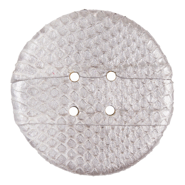 Silver Metallic Snakeskin Covered 4-Hole Button - 96L/61mm