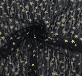 Lace With Foil Gold Stars 101812-500 Black Polyester Spandex Lace Fabric - Black, Foil Gold Stars, 50/52" Width (1 Yard)