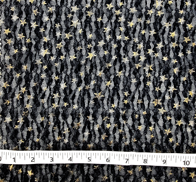 Lace With Foil Gold Stars 101812-500 Black Polyester Spandex Lace Fabric - Black, Foil Gold Stars, 50/52" Width (1 Yard)