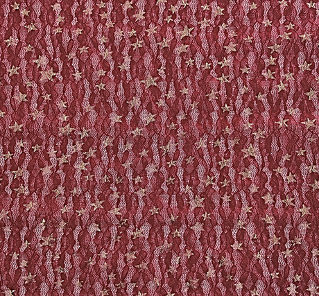 1 Yard Dark Wine Lace Fabric with Gold Foil Stars, 50/52" Wide, Stretch Apparel Material