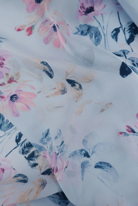 1 Yard Satin Floral Print Woven Fabric Soft Smooth Lightweight Drapery 57/58" Width