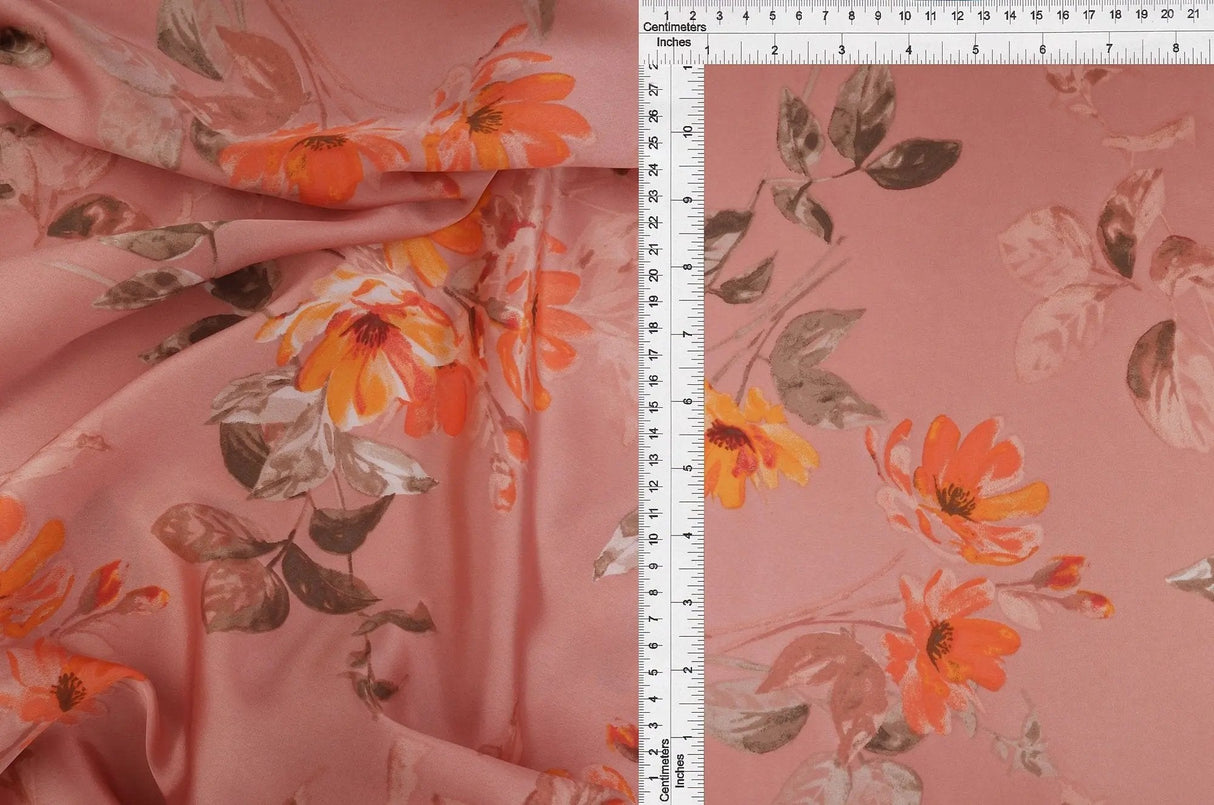1 Yard Satin Floral Print Woven Fabric Soft Smooth Lightweight Drapery 57/58" Width