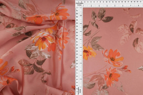 1 Yard Satin Floral Print Woven Fabric Soft Smooth Lightweight Drapery 57/58" Width