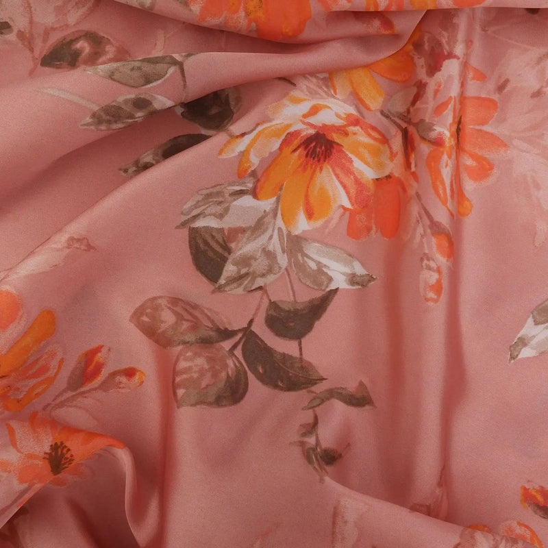 1 Yard  Satin Floral Print Fabric 100% Polyester, 57/58'' Wide