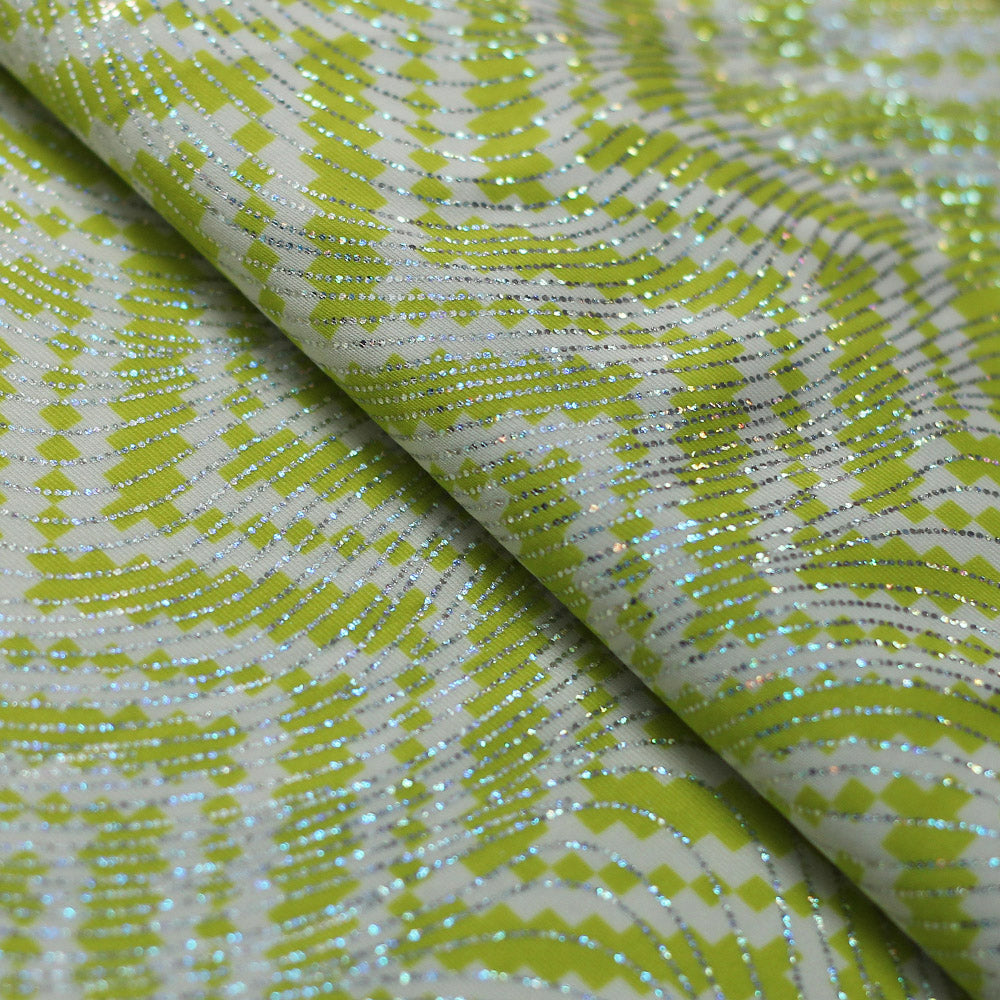 Zig Zag Racer Foil Polyester Spandex Fabric - Sparkly Chevron Foil Print, 58/60" Width (1 Yard)